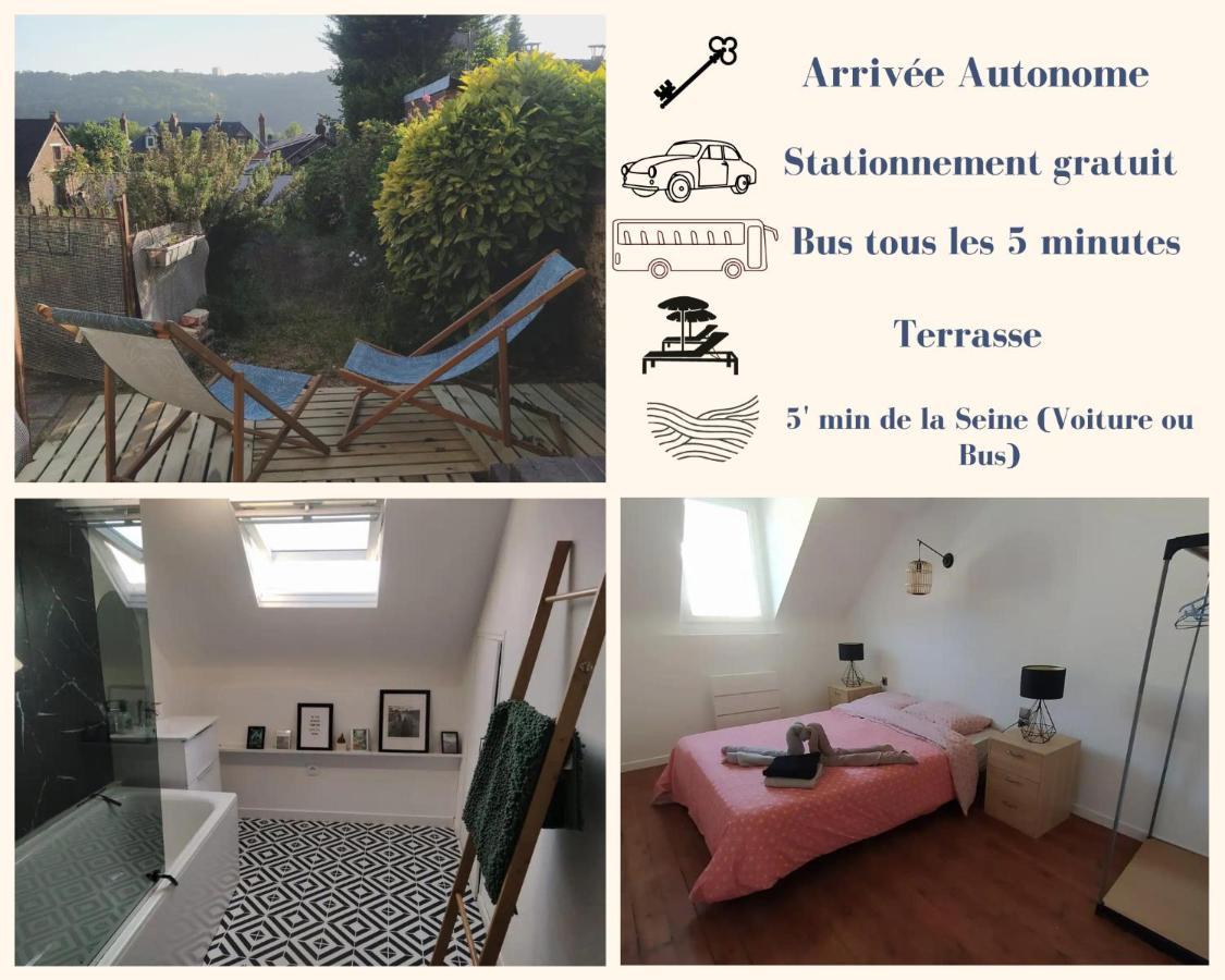 Le Nid Normand Avec Terrasse - Stationnement Facile Et Gratuit - 5 Min Seine Apartment Deville-les-Rouen Bagian luar foto